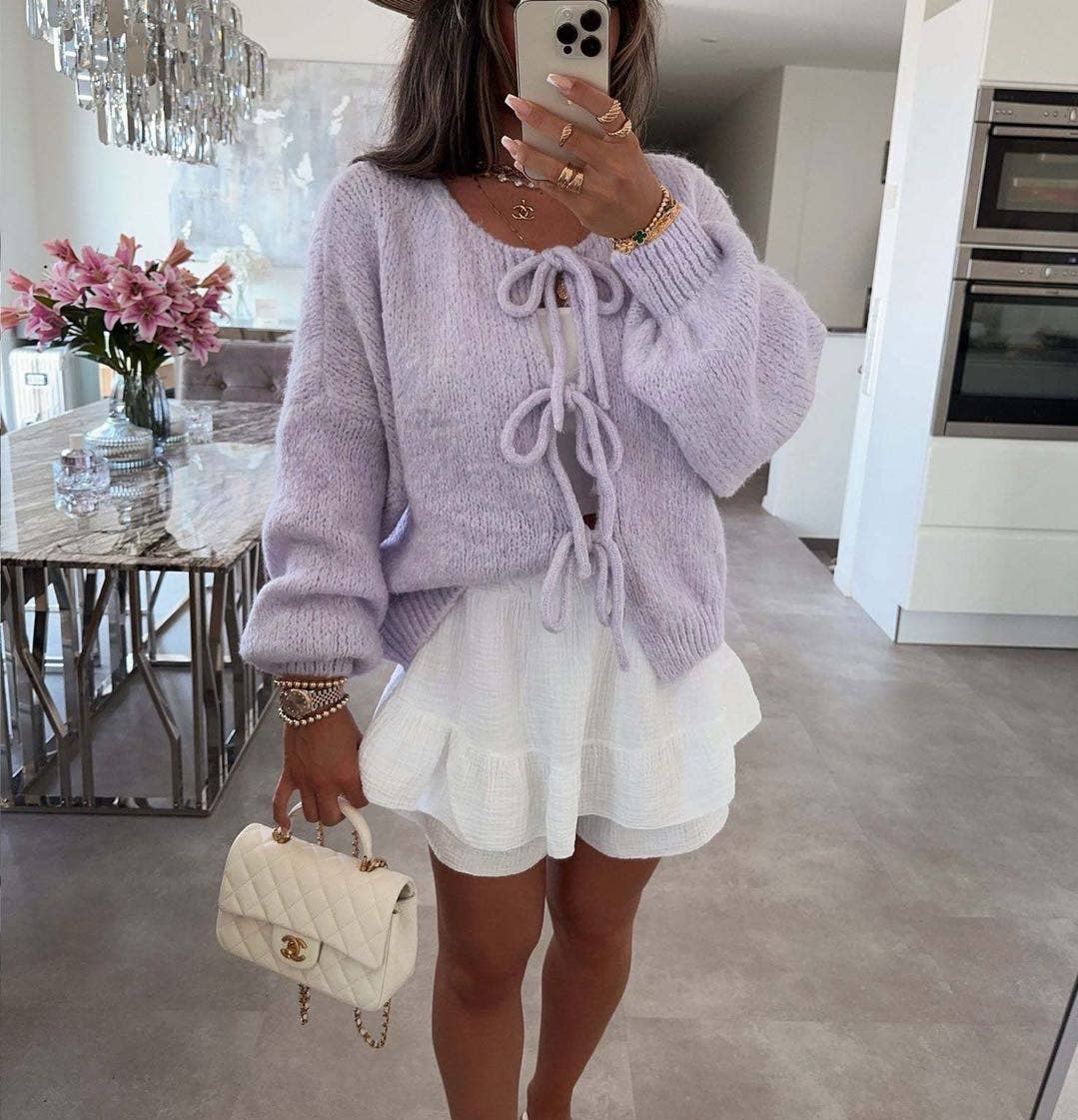 V-neck front tie Cardigan