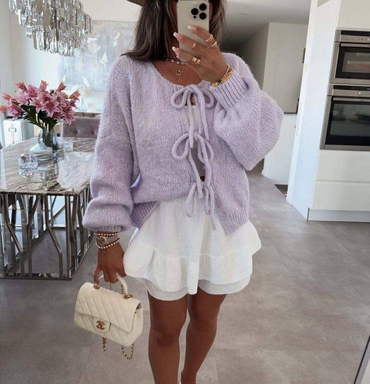 V-neck front tie Cardigan